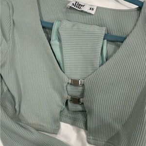 Tiger Mist Ribbed Top with Clasp in Light Green